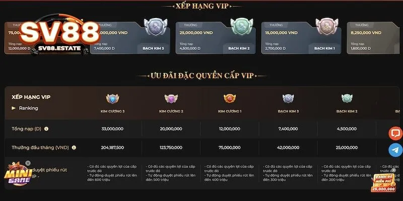 Điều kiện thăng cấp VIP tại SV88